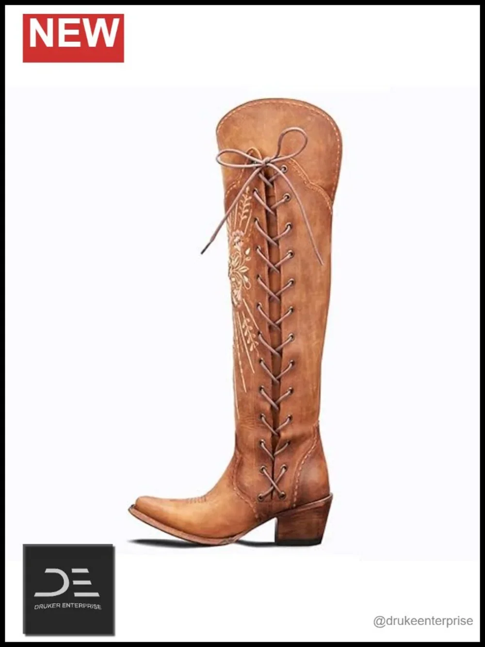 Women's Pointed Toe Over-the-Knee Lace Up Western Cowgirl Boots Faux Leather